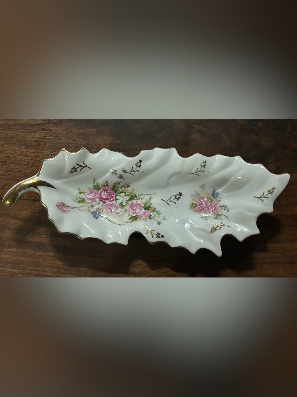 Vintage Kalk Hand-Painted Porcelain Leaf Trinket Dish